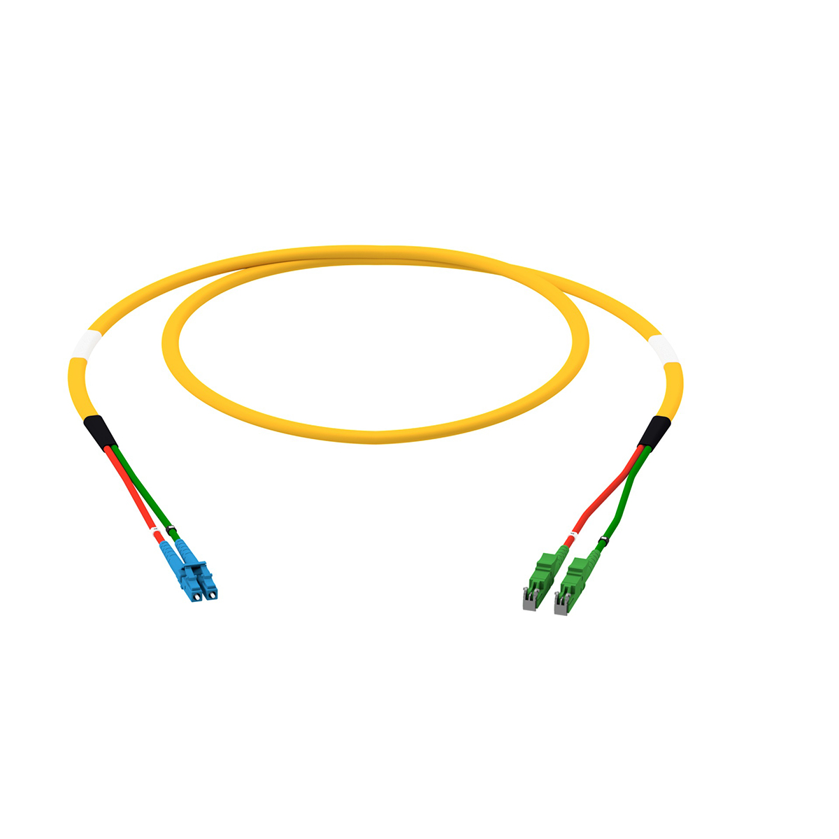 Fiber optic patch cord duplex singlemode OS2, LC-PC/E2000®-APC, I-V(ZN)HH 2x 2,8 mm